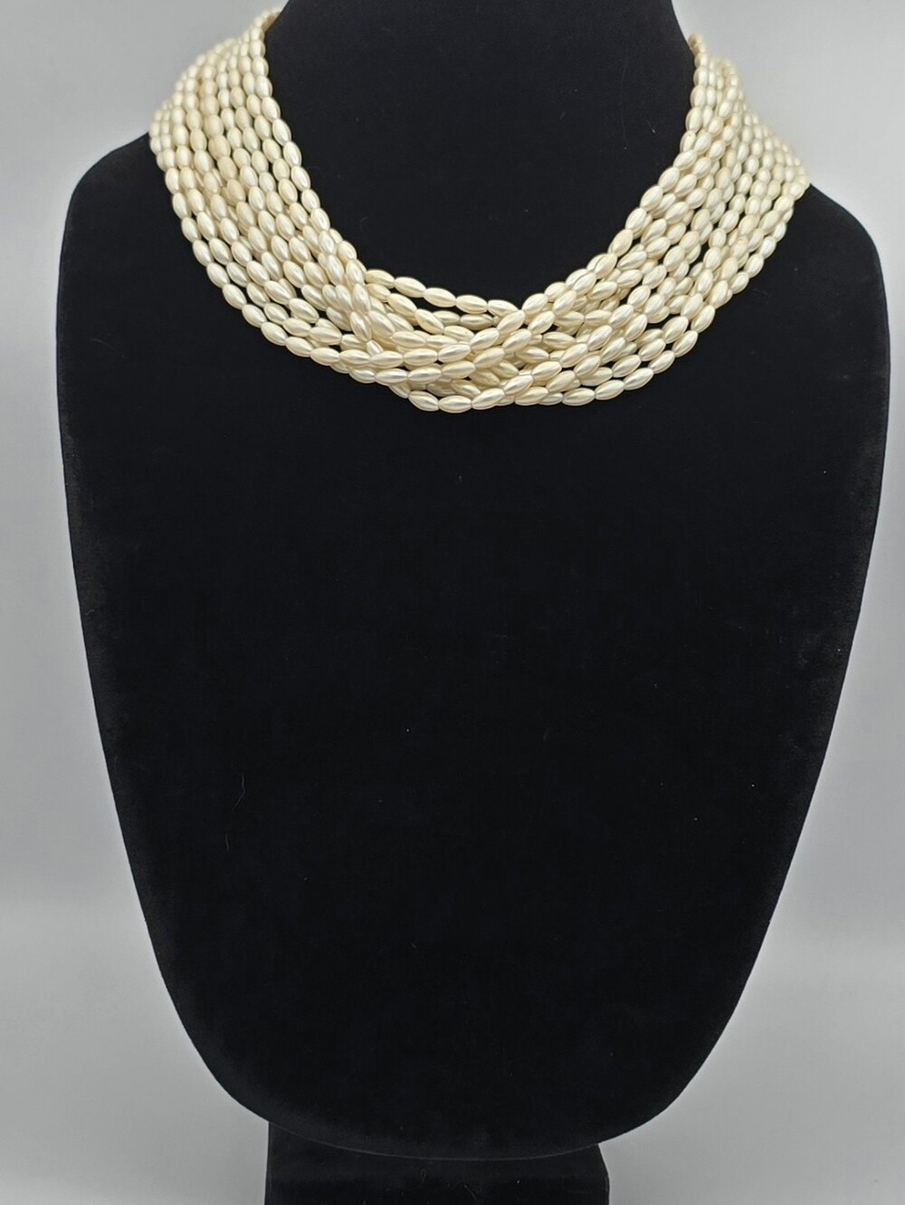 Lovely Vintage Signed Carolee Multistrand Faux Seed Pearl and Gold Tone Necklace